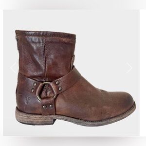 Frye Vintage Phillip Harness Short Ankle Boots Dark Brown 8.5